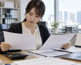 納品書と請求書を照合して支払予定を確認する担当者