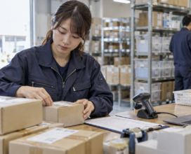 小口の荷物をまとめて出荷準備する倉庫担当者