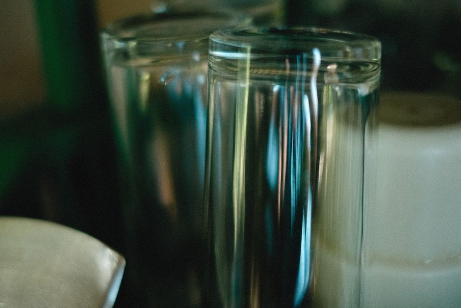 Close-up shot of two glasses with fascinating reflections an
