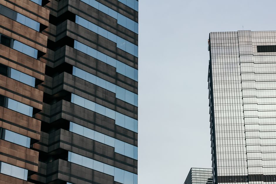 Stunning close-up of modern skyscrapers displaying architect