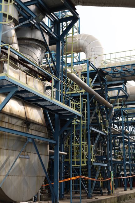 A detailed view of industrial structures and machinery at an