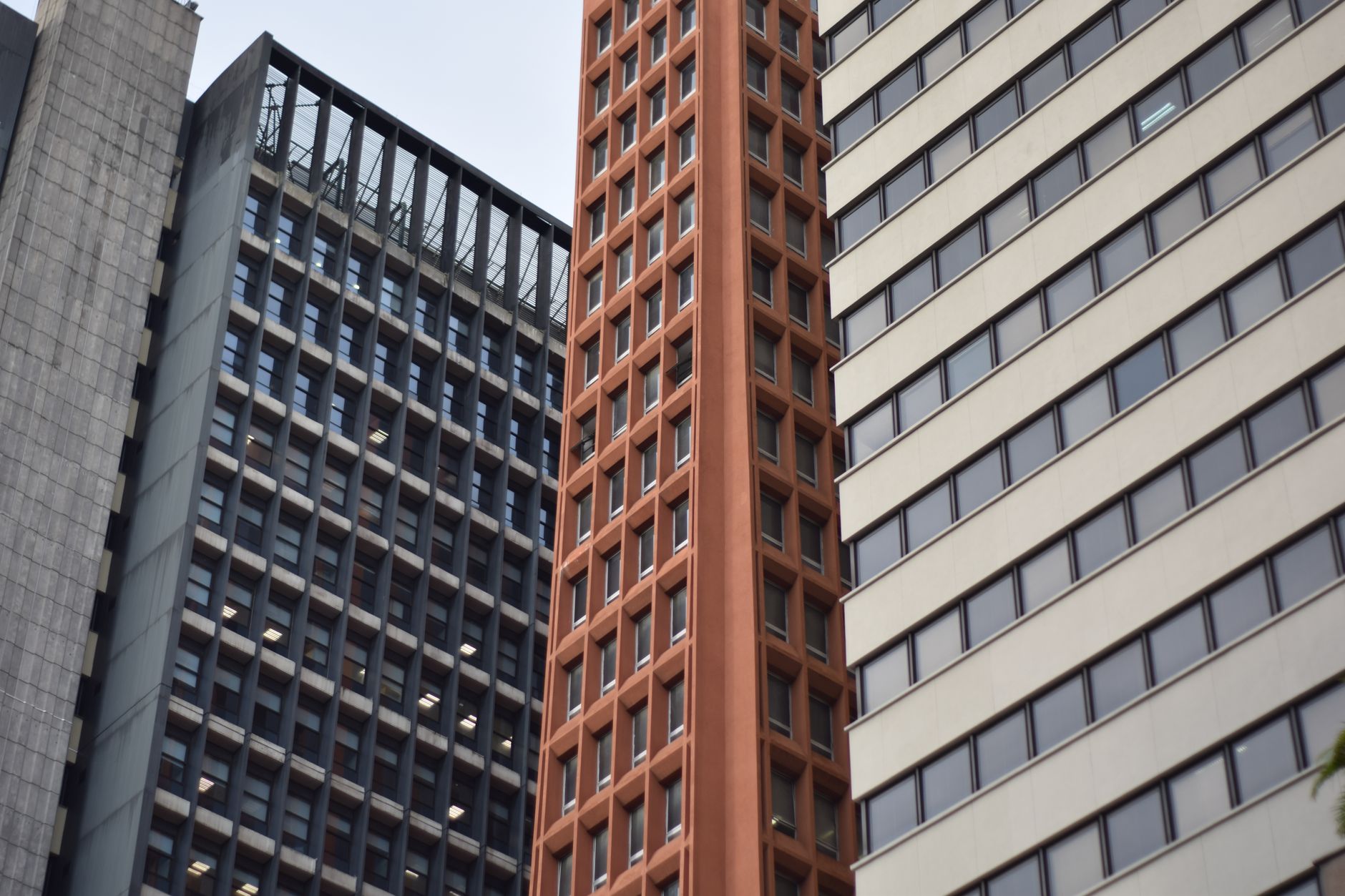 Close-up of modern skyscrapers with diverse architectural st