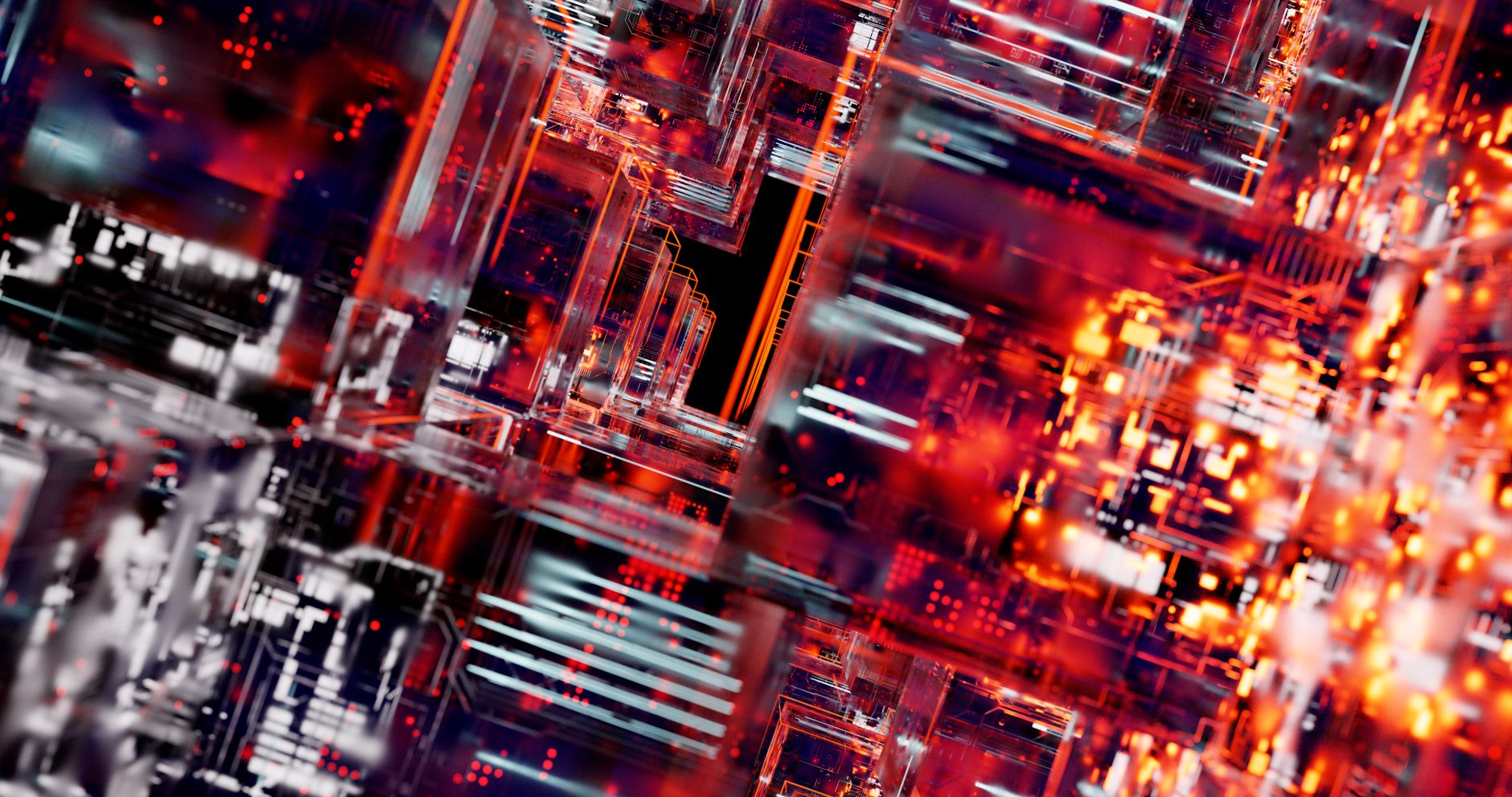 Intricate abstract visualization of digital circuit blocks w