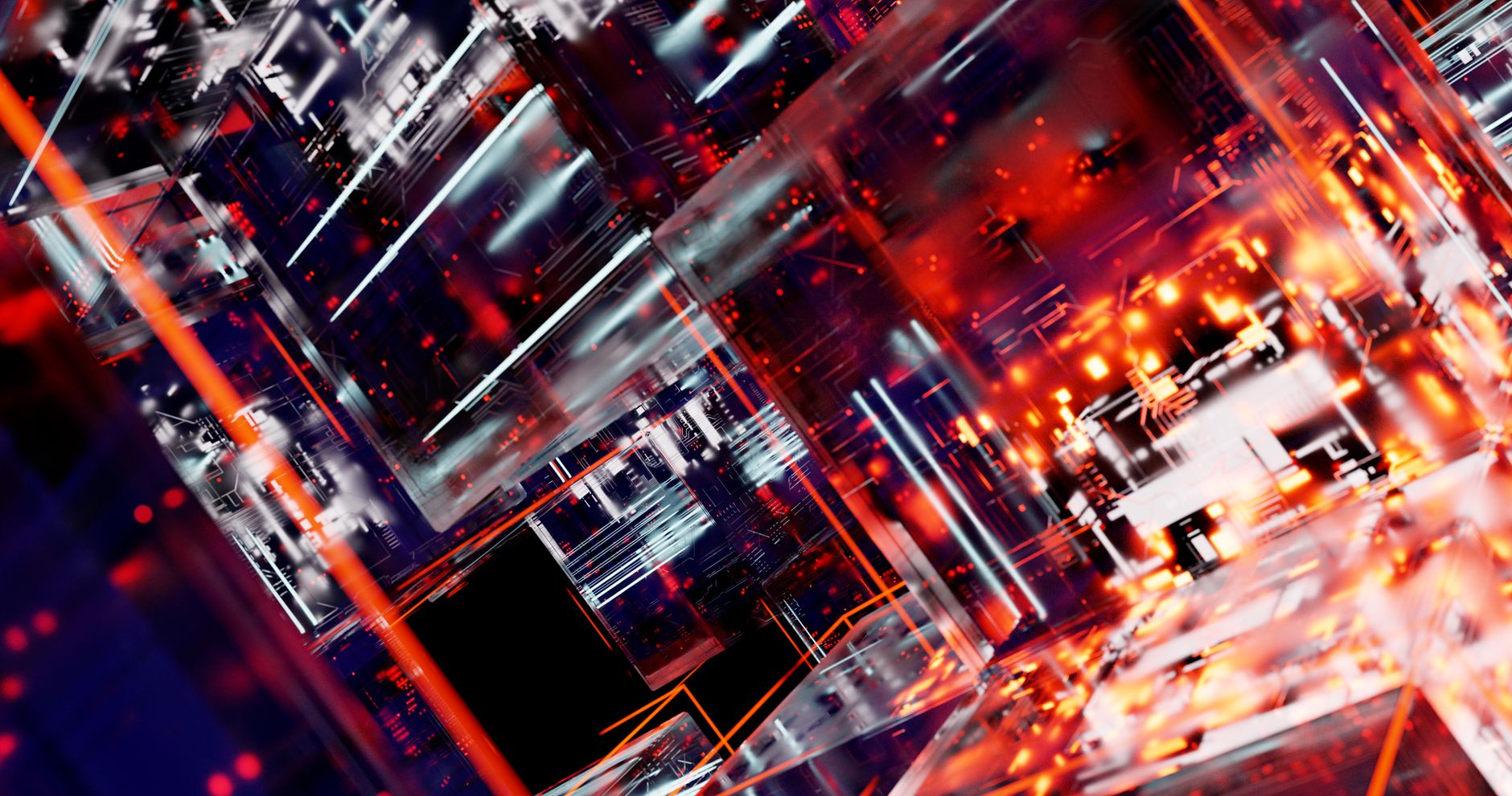 Abstract futuristic cyber landscape with digital matrix and