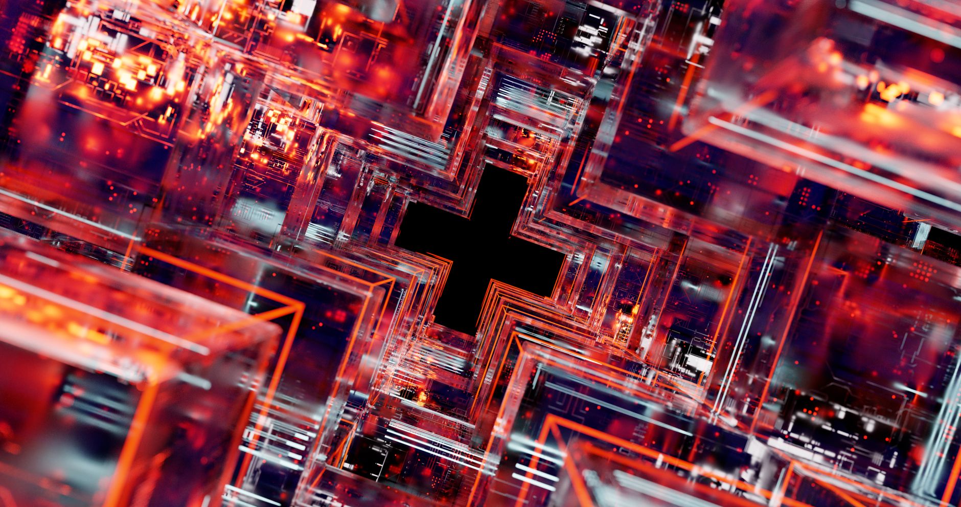 Dynamic 3D abstract image with red and orange digital patter