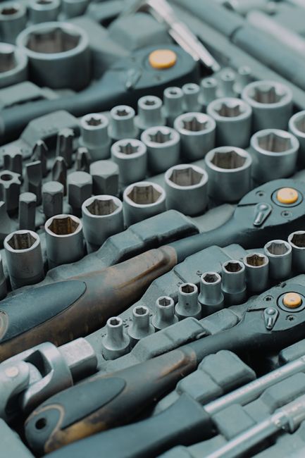 Detailed view of a ratchet and socket tool set, ideal for me