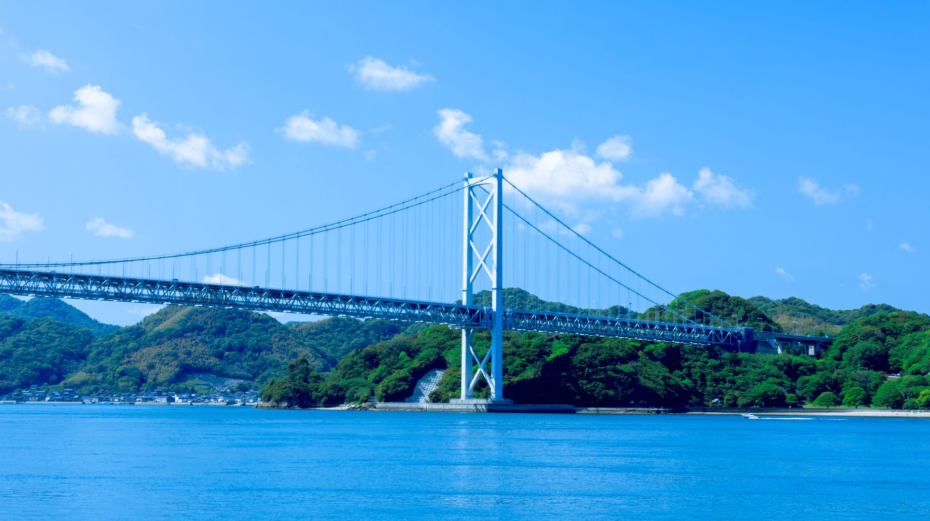Scenic view of a suspension bridge spanning the Seto Inland