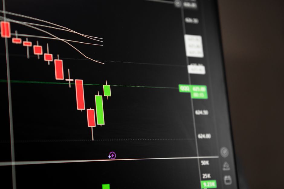 Candlestick chart showing a downward trend in the stock mark