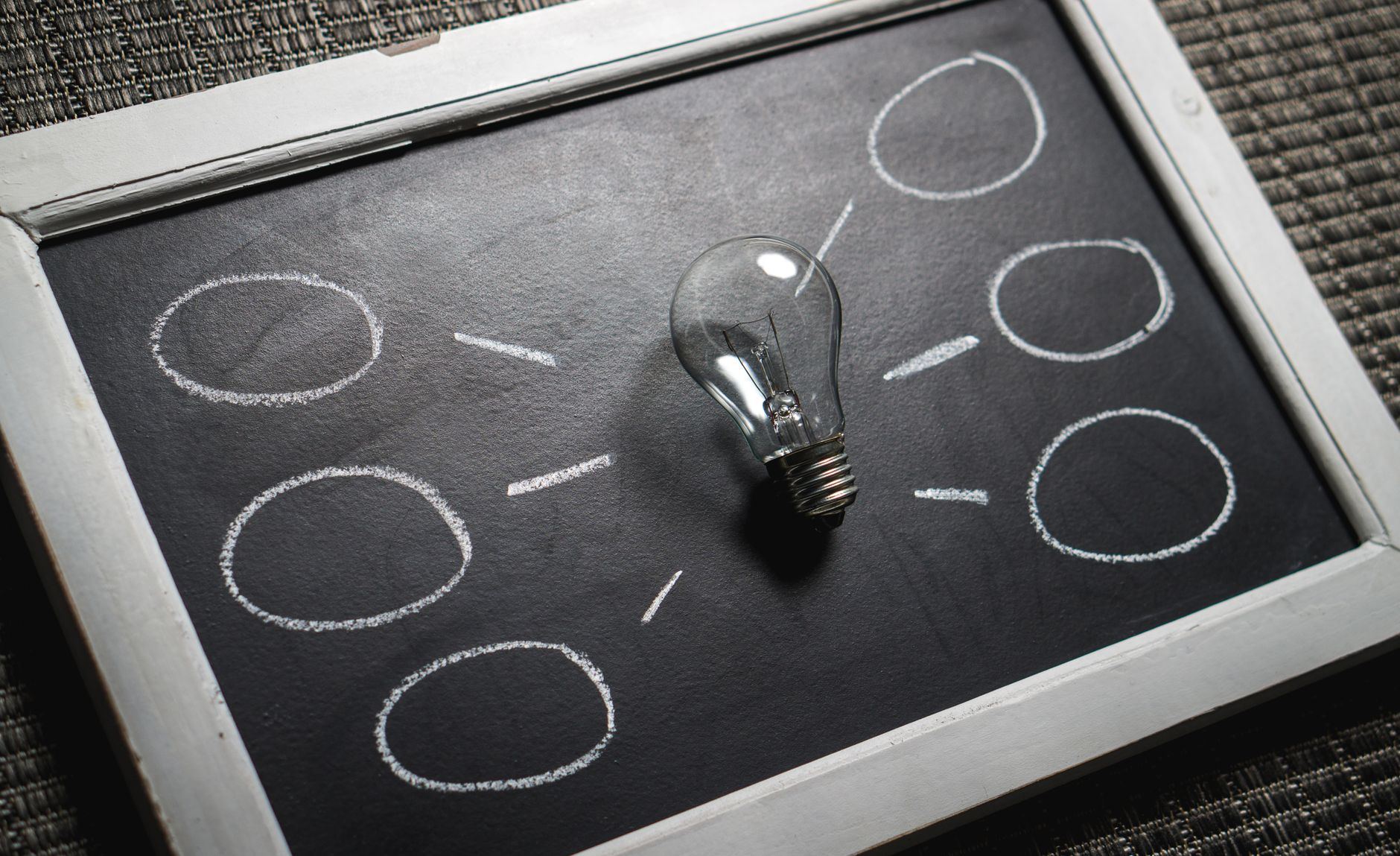 Chalkboard with a light bulb symbolizing ideas and creativit