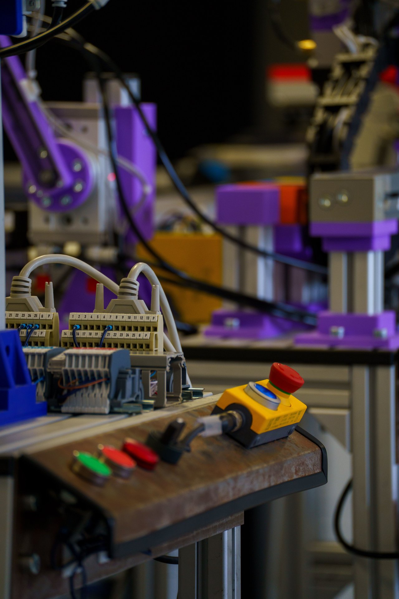 Close-up of industrial automation setup with control panel a