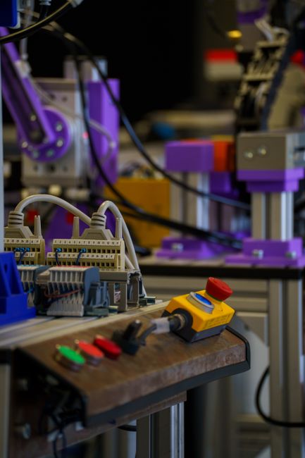Close-up of industrial automation setup with control panel a