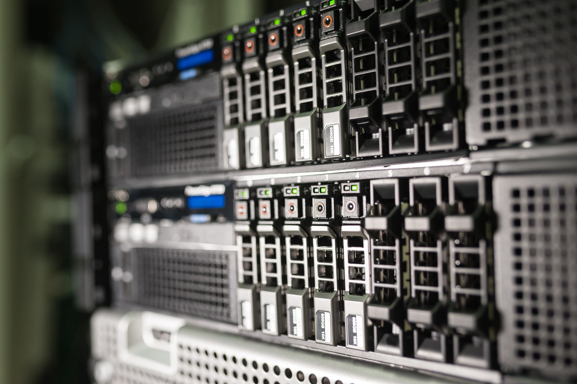 Close-up of server equipment in a modern data center highlig