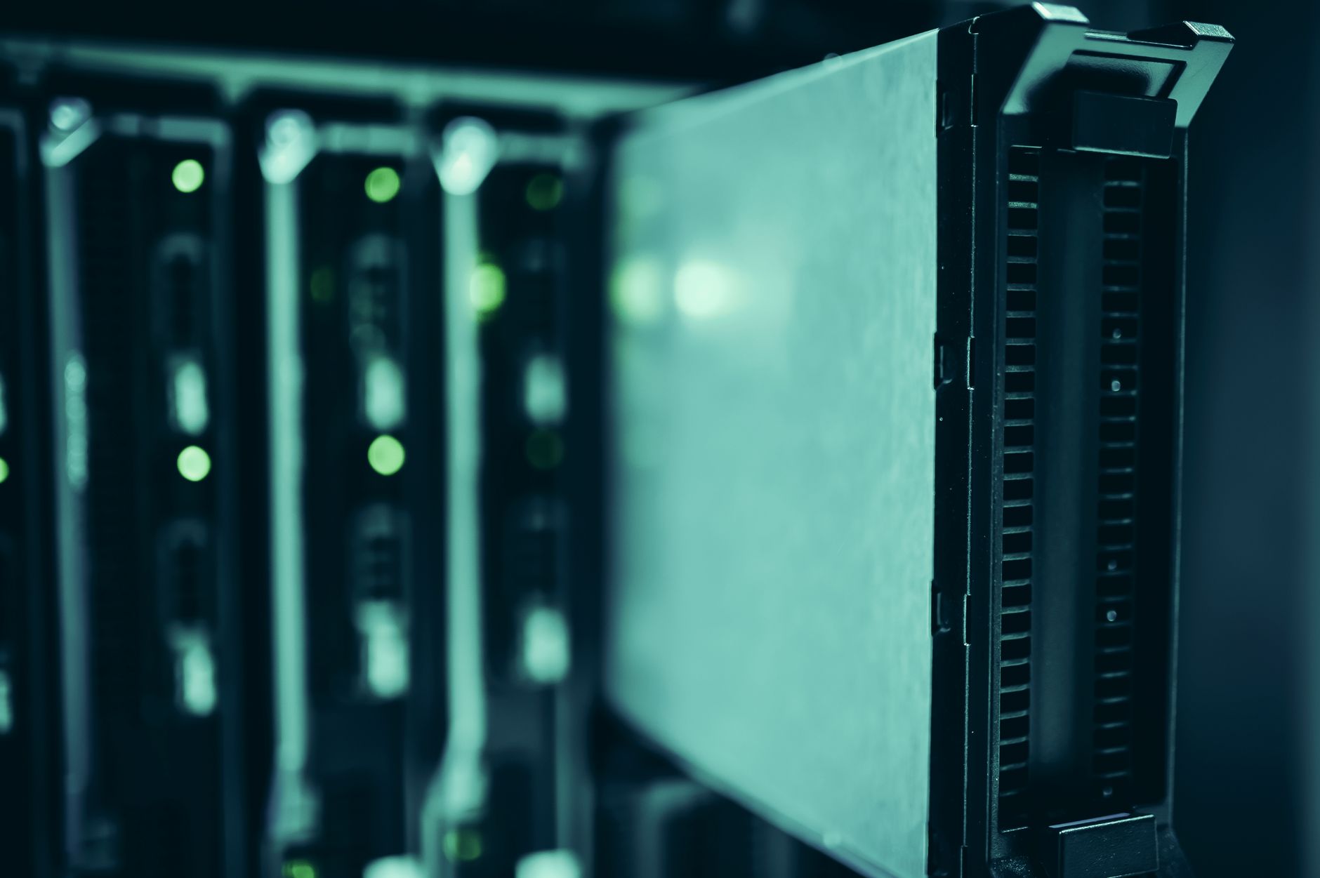 Close-up of server racks in a data center highlighting moder