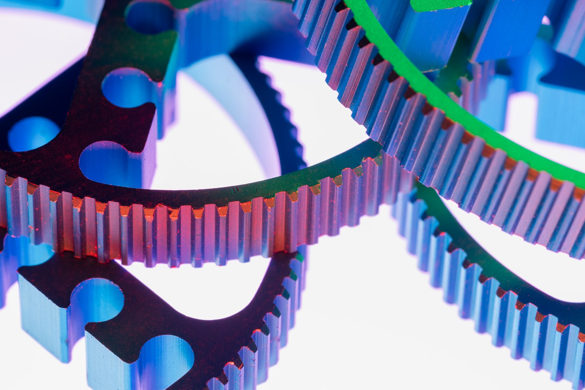 Colorful metallic gears showcasing precision and engineering