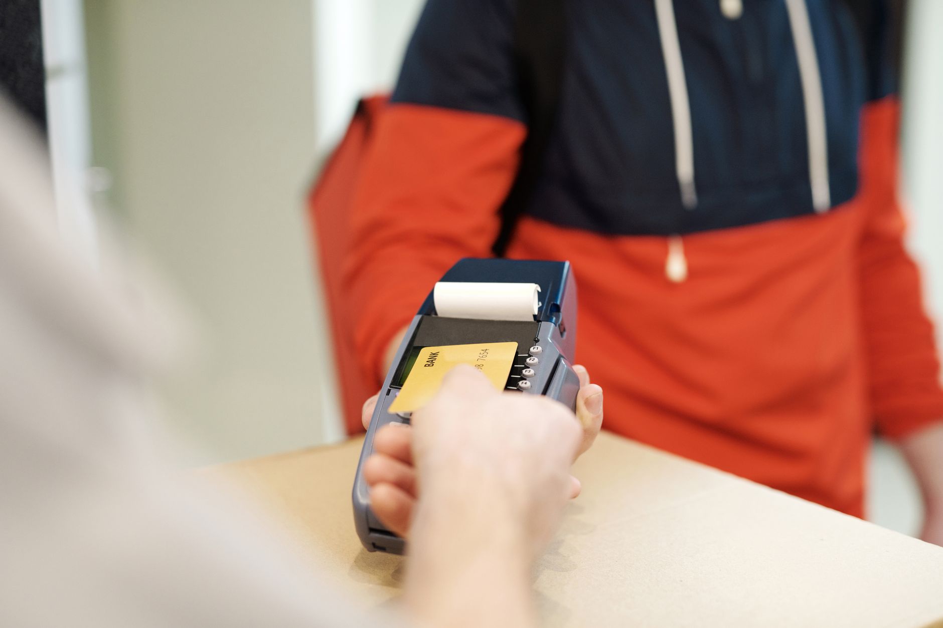 Close-up view of a contactless payment transaction using a c