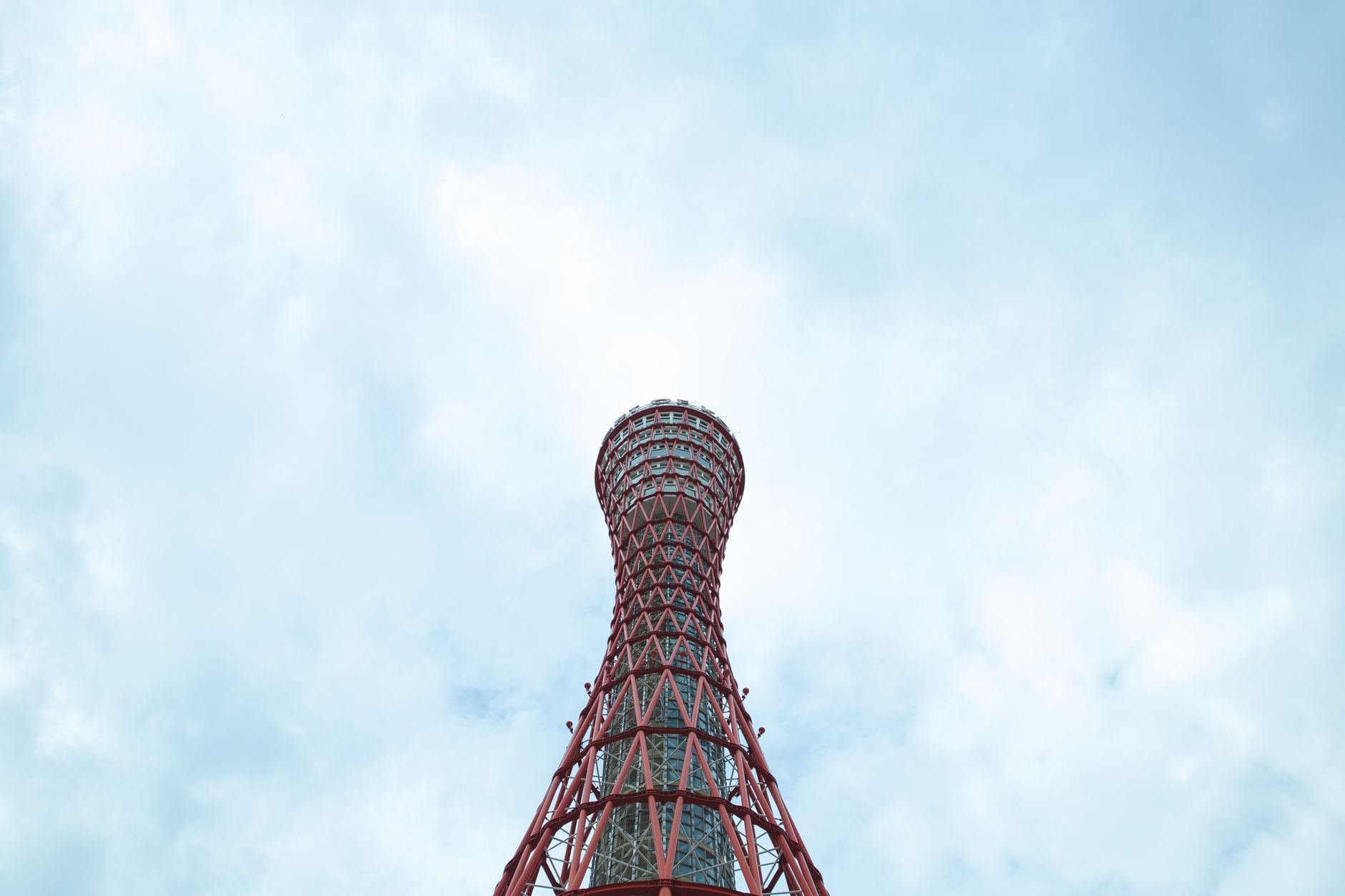 From below of high metal Kobe Port Tower landmark of Japan u