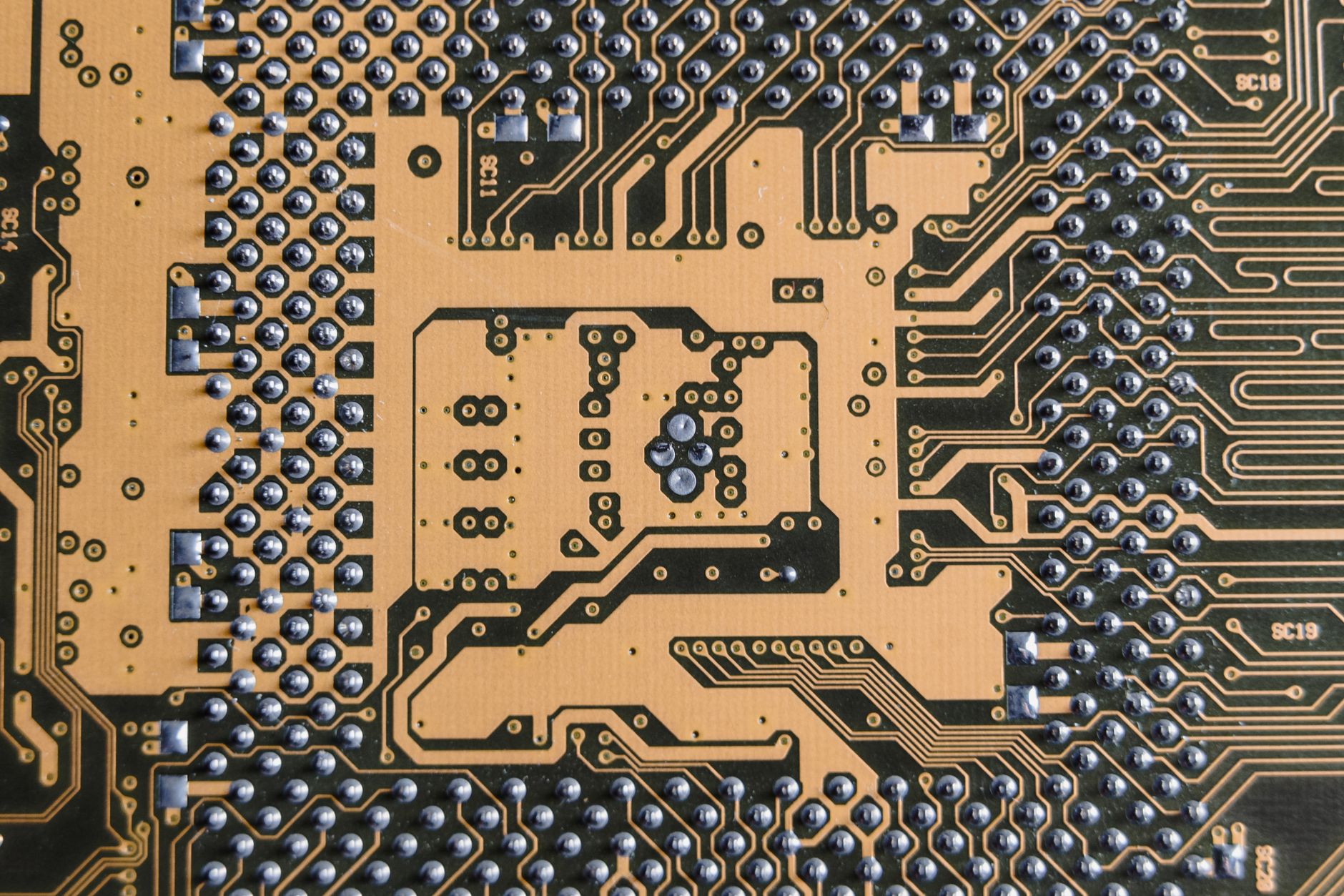 Detailed view of a circuit board showcasing intricate patter