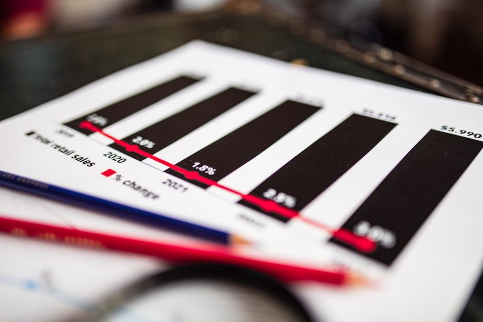 Close-up of a financial report showing sales data with drama