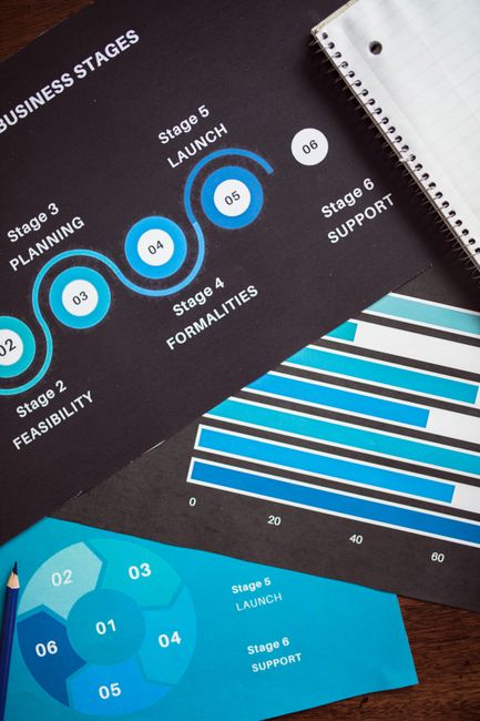 Detailed charts outlining key business stages for strategic