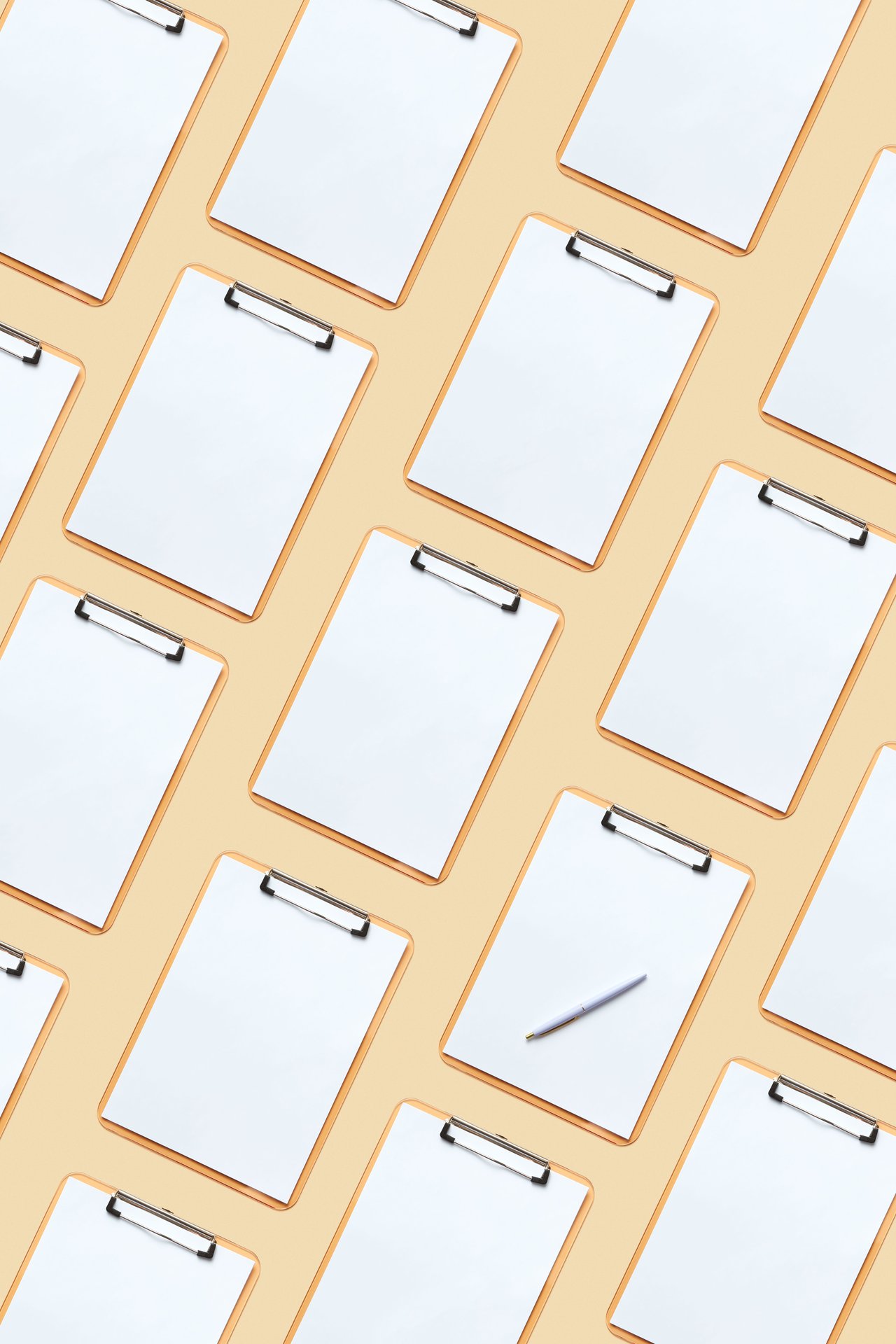Flat lay of clipboards arranged in a pattern showcasing blan