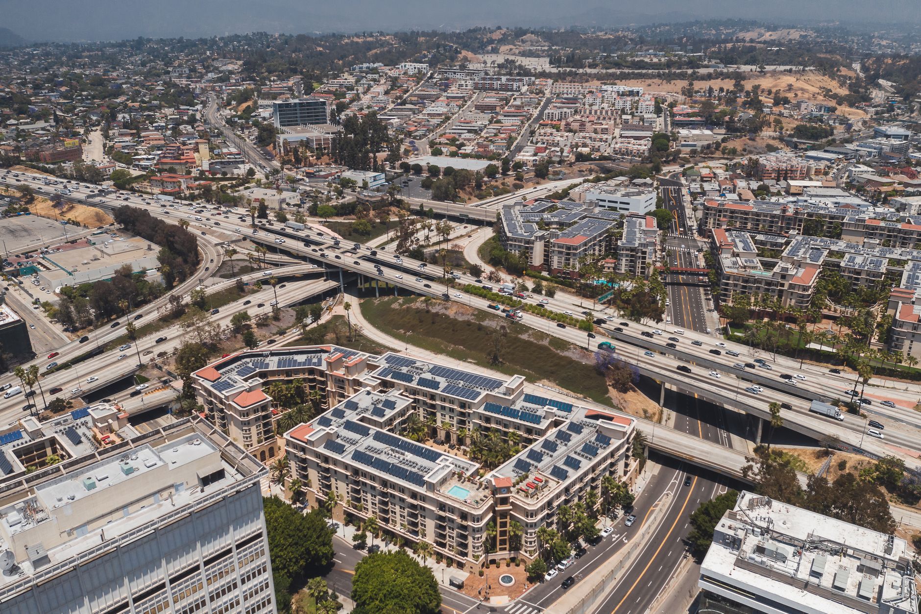 Stunning aerial shot capturing the sprawling highways and ur
