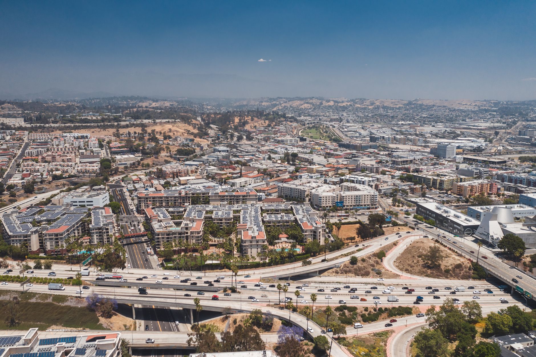 Explore the sprawling cityscape of Los Angeles from above, s