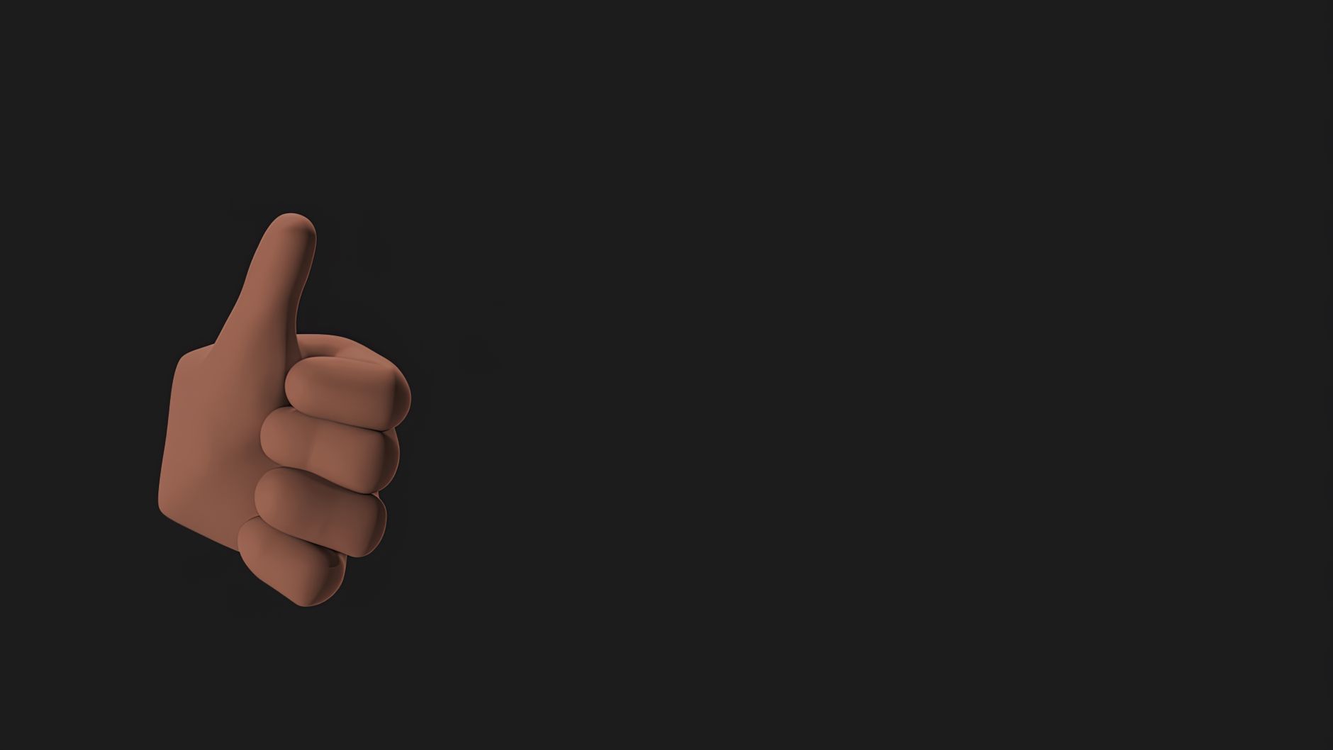3D rendered cartoon hand showing a thumbs-up with a black ba