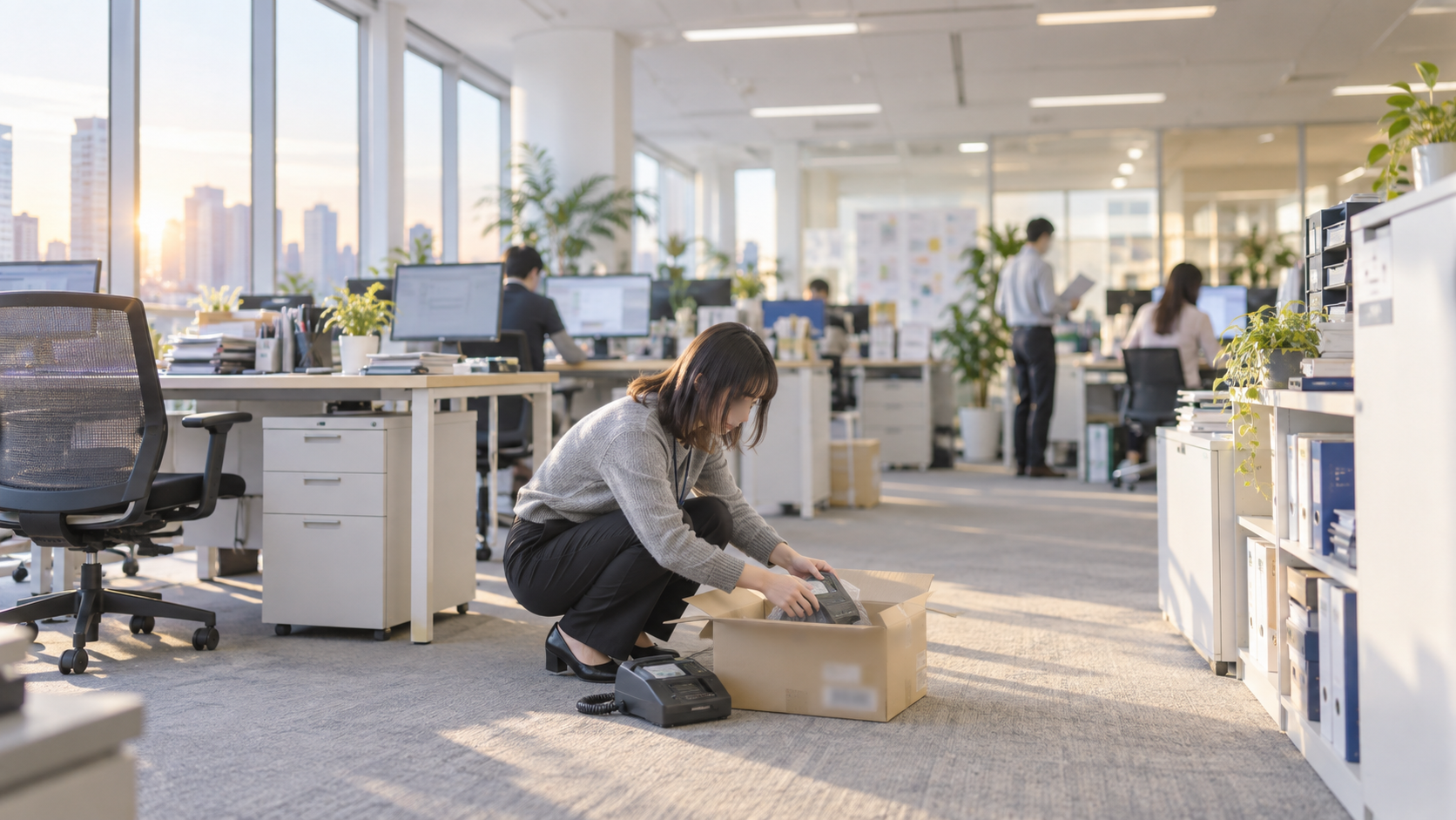 20代前半の日本人女性が備品の交換をしている場面