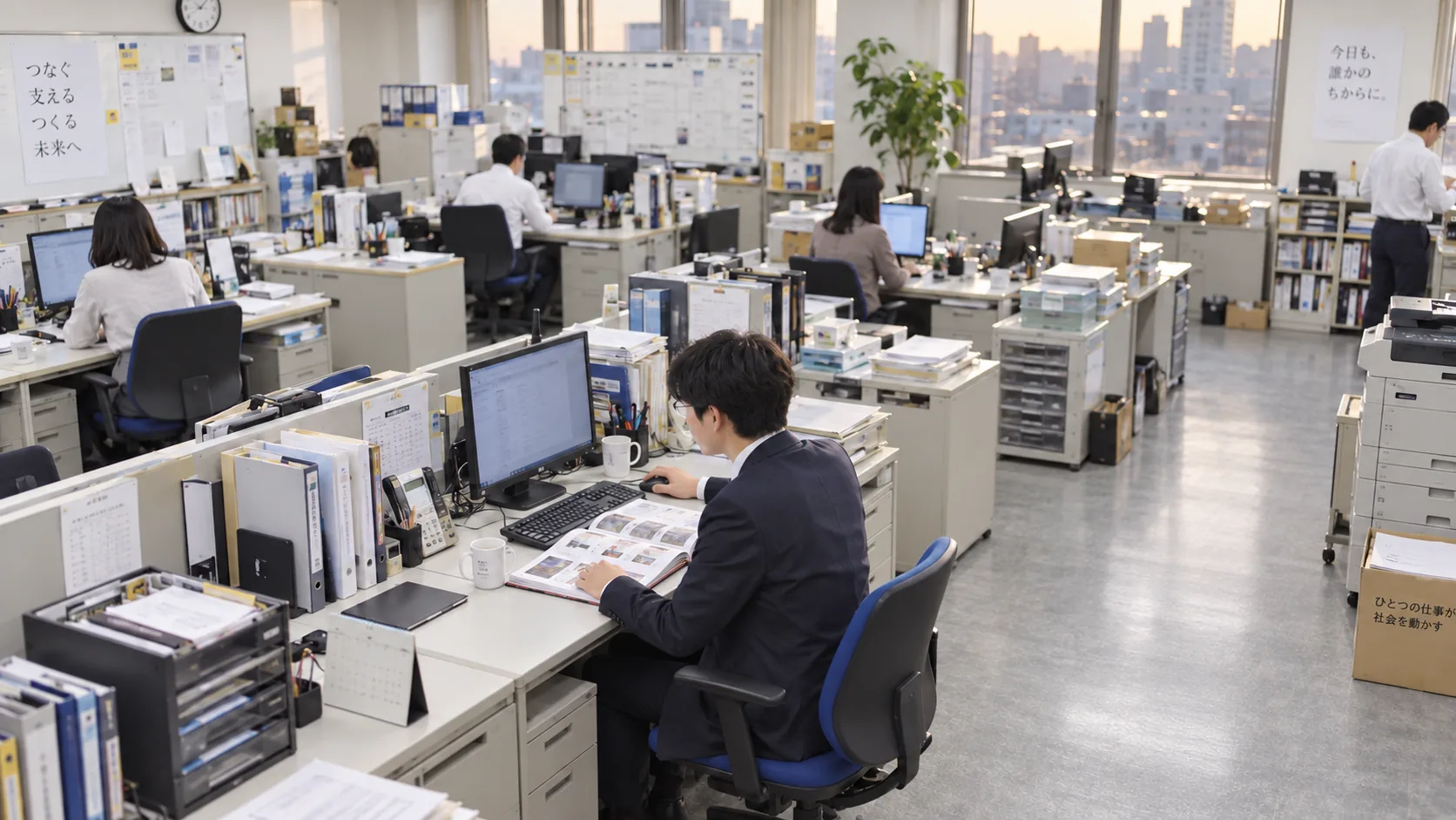 20代後半の日本人男性が発注画面の操作をしている場面